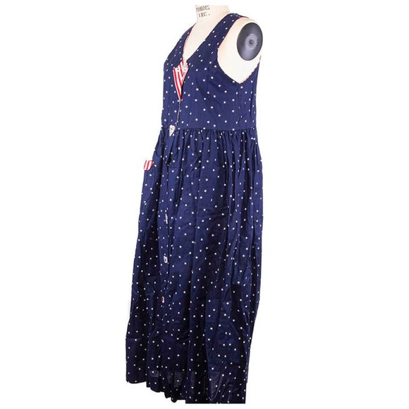 Dogwood Lane Women’s Blue Dress Patriotic Flag Button Stars Hearts Sleeveless S - Picture 3 of 9